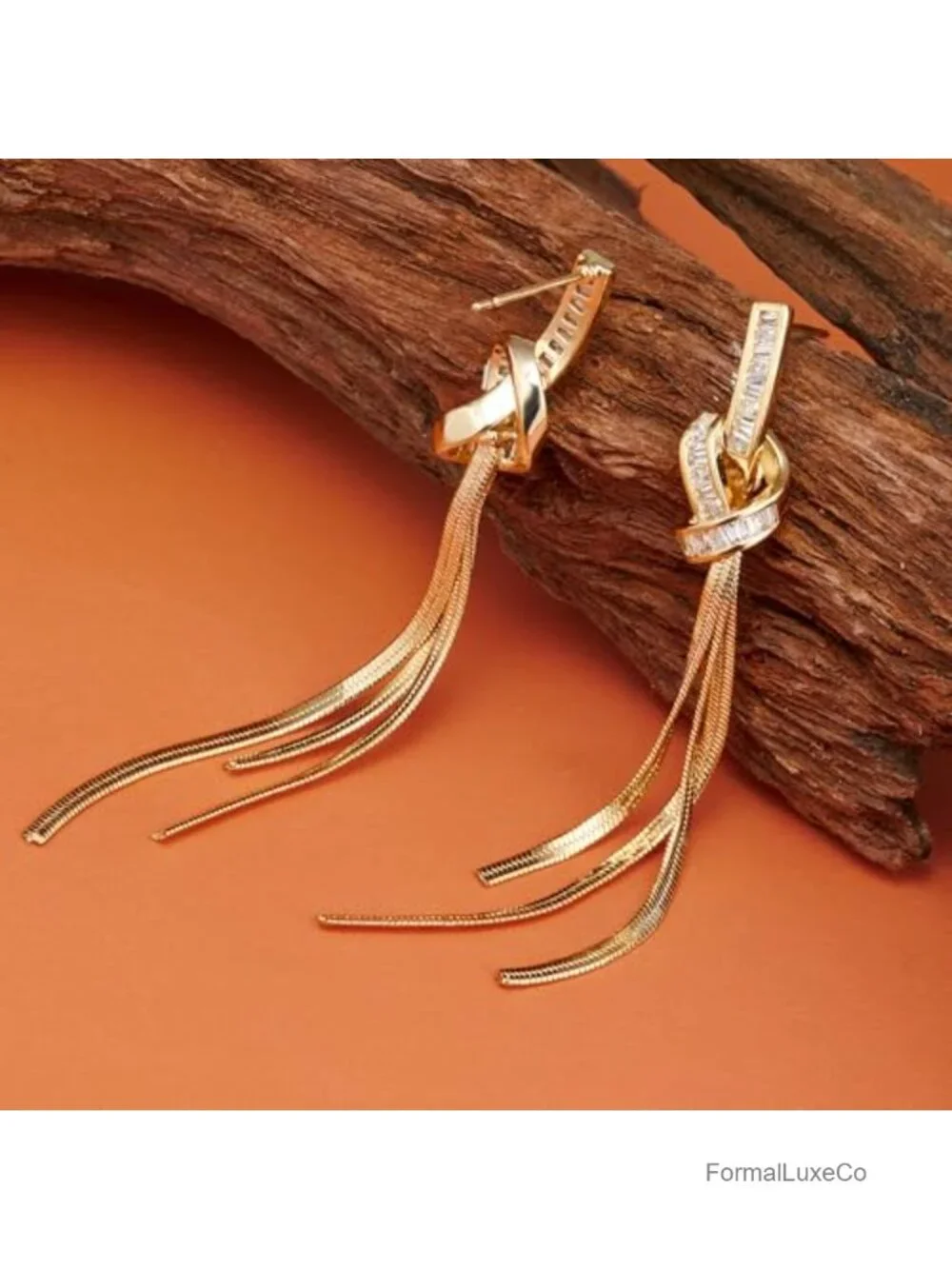 Sparkly Rhinestone Long Tassel Dangle Earrings 18K Gold Plated 925 Sterling